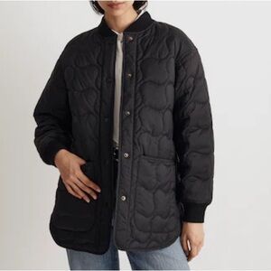Madewell Quilted Oversized Bomber Jacket Black
